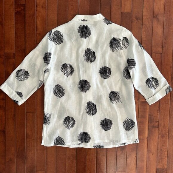 Tweeds White Linen Button Down Women’s Shirt with Black Embroidery Size Large - Picture 6 of 11